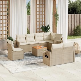 Set divano da giardino 9 pz con cuscini beige in polyrattan