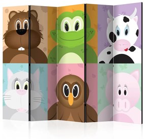 Paravento design Animali felici II (5-parti) - composizione colorata per bambini