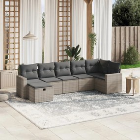 Set Divani da Giardino 7 pz con Cuscini Grigio in Polyrattan