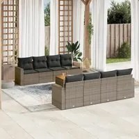 Set Divano da Giardino 9 pz con Cuscini Grigio in Polyrattan 3256375