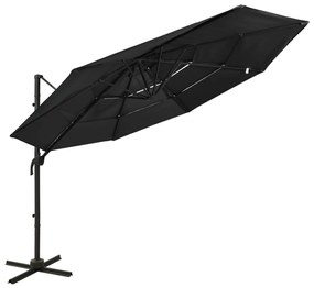 Ombrellone A Sbalzo A 4 Livelli Palo İn Alluminio 3x3 M Nero /