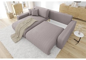 Divano letto angolare in velluto a coste rosa chiaro (penisola variabile) Sara - Ropez