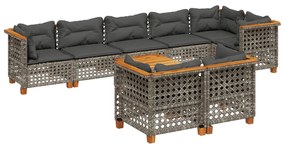 Set divano da giardino 9 pz con cuscini grigio in polyrattan