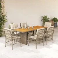 Set da Pranzo da Giardino 7 pz con Cuscini Beige in Polyrattan 3212076