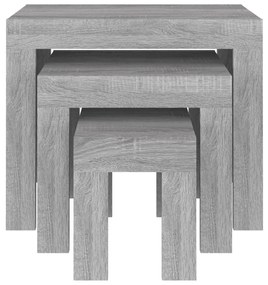 Tavolini salotto impilabili 3pz grigio sonoma legno multistrato