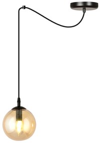 Sospensione 1 Luce Ginevra In Acciaio Nero Con Cavo Lungo E Vetro Ambra
