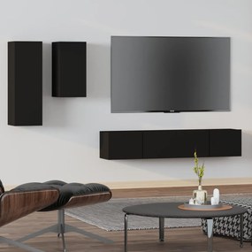 Set mobili porta tv 4 pz nero in legno multistrato