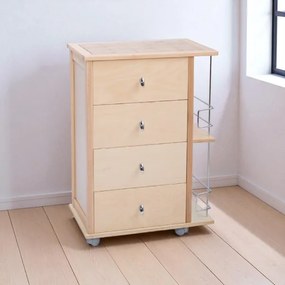 Carrello da cucina POKER con cassetti e portabottiglie Naturale