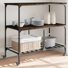 Carrello Da Cucina Rovere Fumo 100x50x95cm İn Legno Multistrato /
