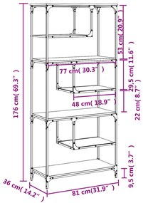 Libreria Nera 81x36x176 cm in Legno Multistrato