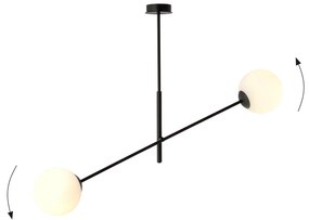 Lampadario 2 Luci Yama In Acciao Nero Con Bracci Regolabili E Vetro Opale