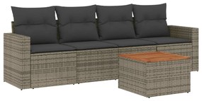 Set Divano da Giardino 5 pz con Cuscini Grigio in Polyrattan