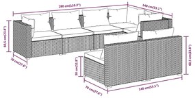 Set Divani da Giardino 7 pz con Cuscini in Polyrattan Grigio