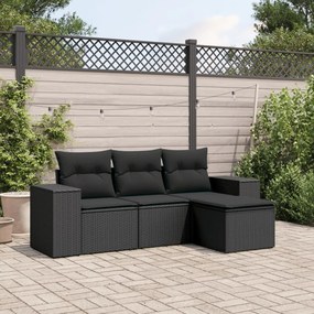 Set Divani da Giardino 4 pz con Cuscini Nero in Polyrattan