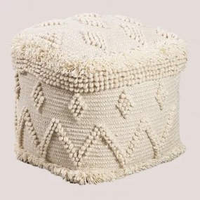 Puff quadrato in lana Drutt Beige Crema - Sklum