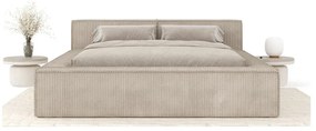 Letto matrimoniale imbottito beige con contenitore e rete inclusi 180x200 cm Voliera – Maison de Rêve