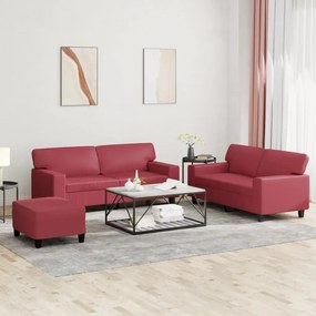 Set Di Divani 3 Pz Rosso Vino İn Similpelle /