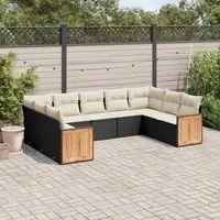 Set Divani da Giardino 9 pz con Cuscini Nero in Polyrattan 3260355