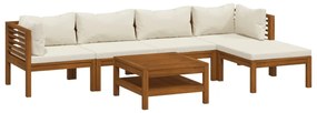 Set divani da giardino 6 pz con cuscini crema in legno acacia