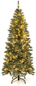 Costway Albero di Natale sottile con 200/250 luci LED supporto in metallo pieghevole, Albero Natale artificiale 2 Dimensioni