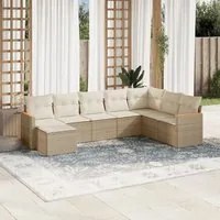 Set Divano da Giardino 8 pz con Cuscini Beige in Polyrattan 3226247