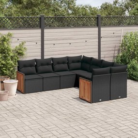 Set divani da giardino con cuscini 8 pz nero in polyrattan