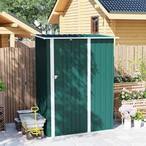 Capanno Porta Attrezzi 142x86x189 cm con Tetto Inclinato e Porta Bloccabile in Metallo Verde...
