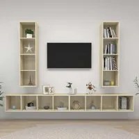 Mobile TV a Parete 4 pz Rovere Sonoma in Truciolato 3079892