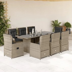 Set pranzo da giardino 9pz con cuscini grigio chiaro polyrattan