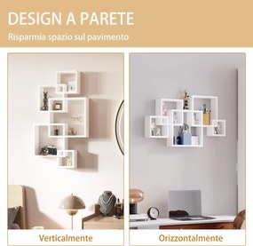 Libreria Moderna Sospesa con 5 Cubi Intrecciati 49,5x10,2x86 cm in Legno Bianco...