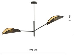 Lampadario 2 Luci Vene In Acciao Nero E Oro Con Bracci Mobili