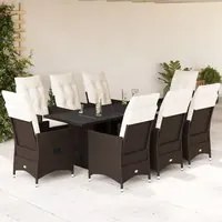 Set da Pranzo da Giardino 9pz con Cuscini Marrone in Polyrattan 3276777