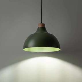 Lampada a sospensione Envostar Kaitt, dettaglio in legno, Ø 34 cm, verde