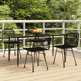 Set da Pranzo da Giardino 5 pz Nero in Polyrattan