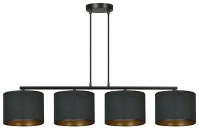 Lampadario 4 Luci Ganesha In Acciaio Nero E Paralumi In Tessuto Nero