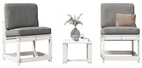 Set Salotto Da Giardino 3 Pz Bianco İn Legno Massello Di Pino /