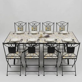 Set Tavolo E Sedie Da Esterno 100x200 Cm In Ferro E Maioliche Amalfi