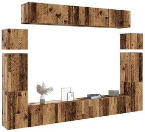 Set Mobile Tv 8 Pz Montato A Parete Legno Antico İn Truciolato /
