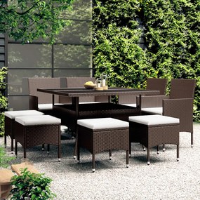 Set da pranzo da giardino in polyrattan 9 pz marrone