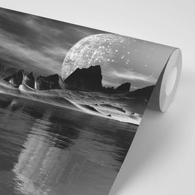 Carta da parati – Pianeta futuristico in bianco e nero