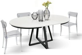 Tavolo rotondo PANTELLERIA in legno effetto bianco frassinato con base a X in metallo antracite, allungabile ⌀120 cm &#8211; ⌀170 cm