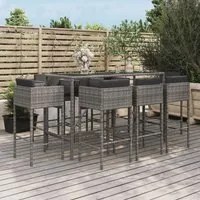 Set Bar da Giardino 9 pz con Cuscini in Polyrattan Grigio 3200654