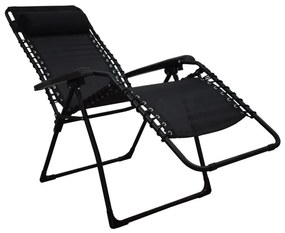 Sedia a sdraio da giardino con cuscino Relax Chair pieghevole con braccioli in acciaio, seduta in textilene nero L 91 x H 116 x P 91 cm