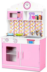 Costway Cucina giocattolo per bambini in legno, Cucina finta per bimbi  60x30x94cm, Rosa