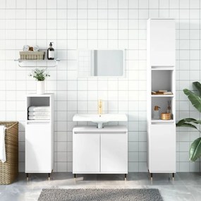 Set Di Mobili Da Bagno 3 Pz Bianco İn Legno Multistrato /