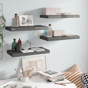 Scaffali A Parete 4 Pz Grigio Lucido 50x23x3,8 Cm İn Mdf /