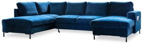Divano letto a U in velluto blu navy, angolo sinistro Lofty Lilly - Miuform