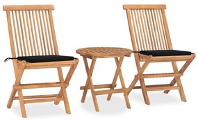 Set da pranzo giardino pieghevole 3 pz cuscino massello di teak