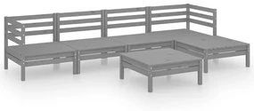 Set divani da giardino 6 pz in legno massello di pino grigio