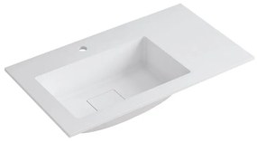 Lavabo integrale rettangolare vasca a sinistra L 80.5 x H 15 x P 46 cm in resina bianco lucido